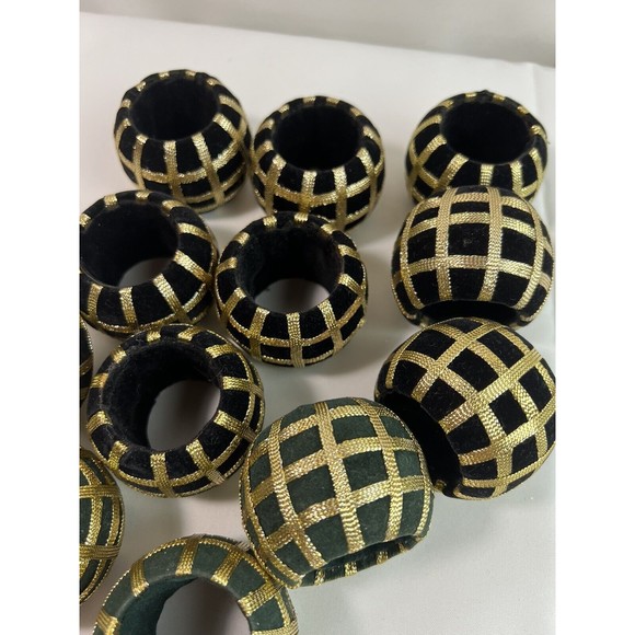 12 Pcs‎ Napkin Rings Velvet With Gold Ribbon Woven 9 Black 3 Green - Picture 4 of 6